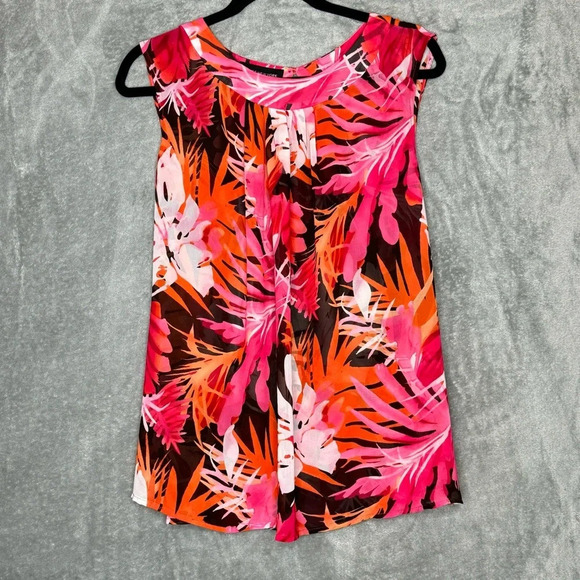 Jones New York 20W 1X Shirt Top Pink Floral Sleeveless Scoop Neck Button Back - Picture 1 of 7